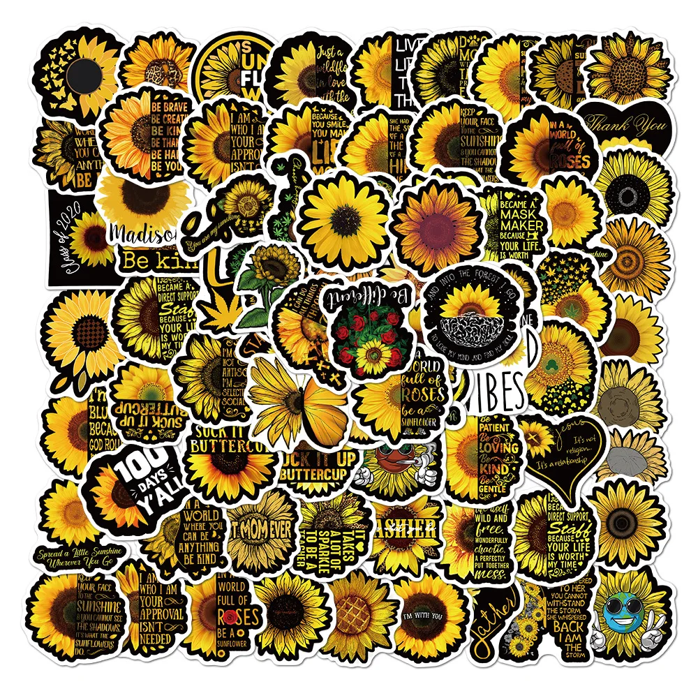 100pcs Sunflower Stickers Yellow Waterproof Vinyl Decal Stationery Laptop Skateboard Guitar Bottle Decoration for Teen Girl Gift | Дом и сад