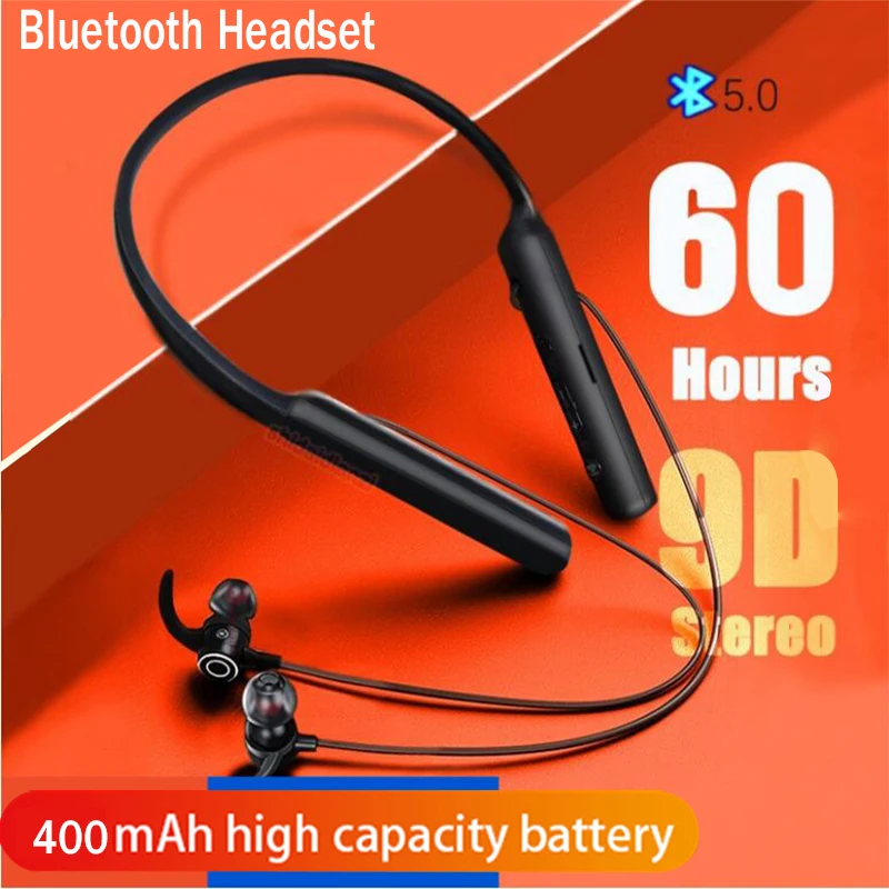 

60 Hours Neck-mounted Headphones Supper High Capacity Battery Heavy Bass Bluetooth Wireless Earphone With Microphone