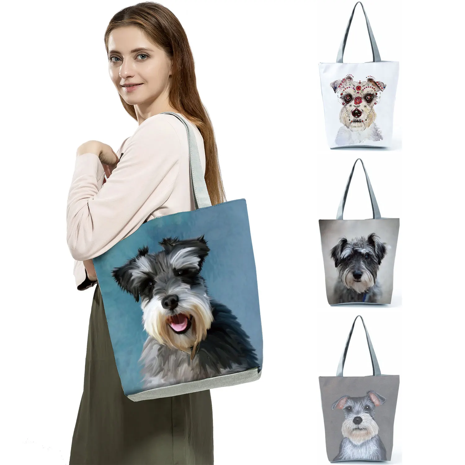 

Вместительные женские сумки на плечо с принтом собаки, экологически чистые многоразовые дамские сумочки с мультяшными животными, модная Ми...