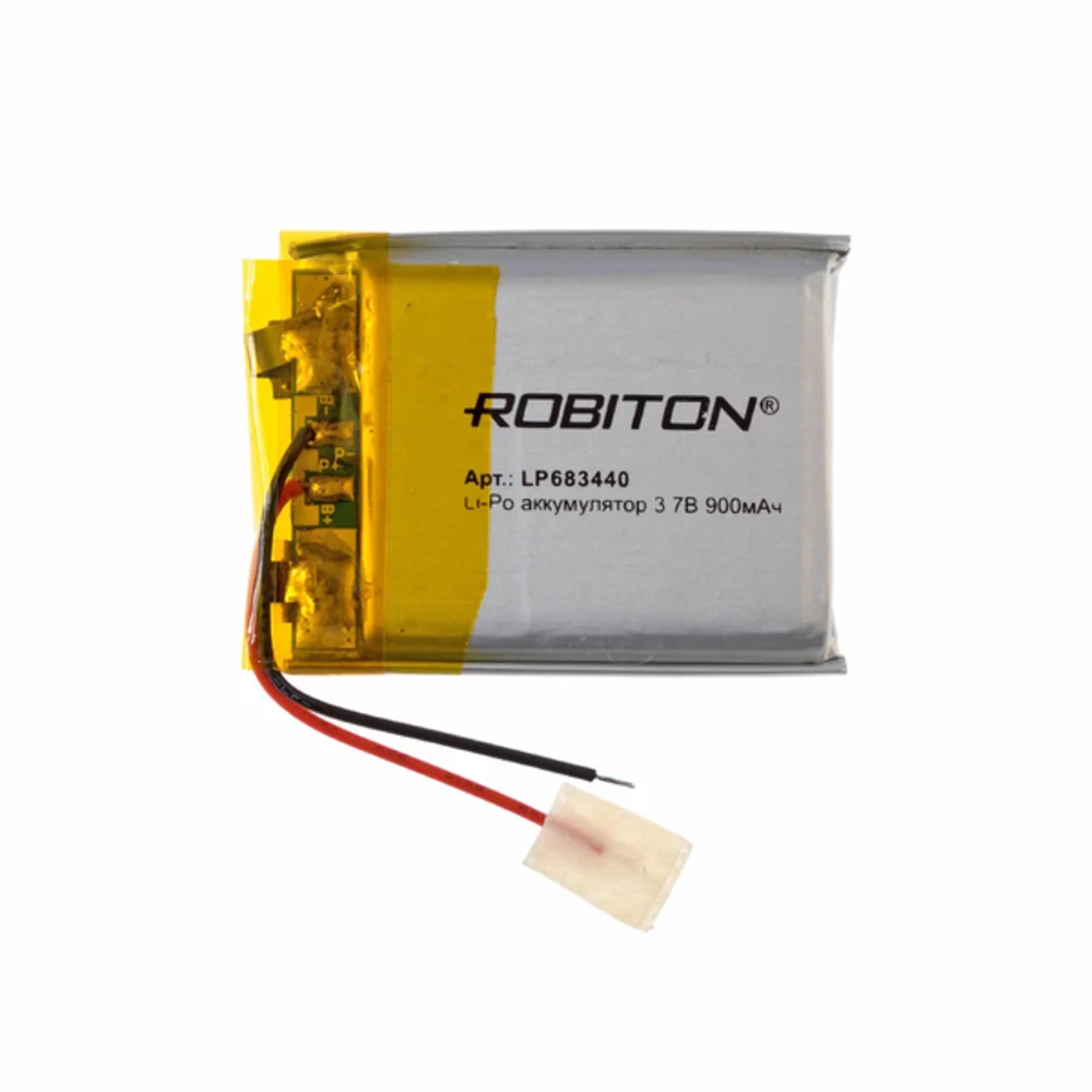 Аккумулятор ROBITON LP 683440 Li Pol 3.7 вольта 900 mAh литий ионный полимерный призма со схемой
