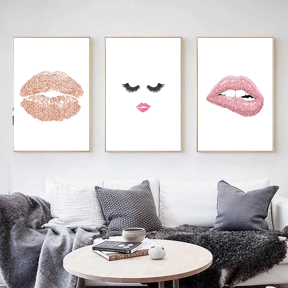 

Simple Fashion Poster Wall Art Print Cute Canvas Painting Sexy Lips Woman Pictures for Nordic Living Room Home Decor