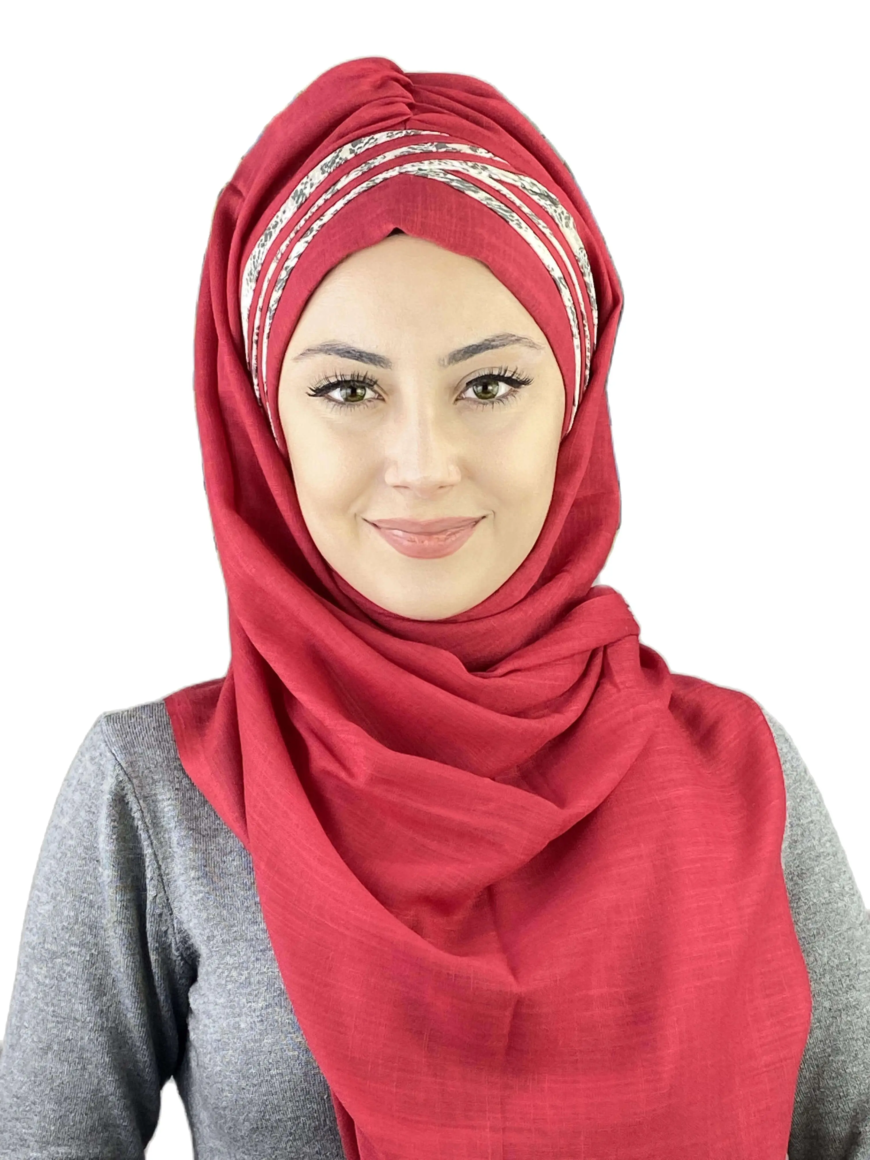 2022 New Fashion Hijab Islamic Women Winter Scarves Musulman Women's Products Hat Crocodile Pattern Ruby Cross Draped Shawl