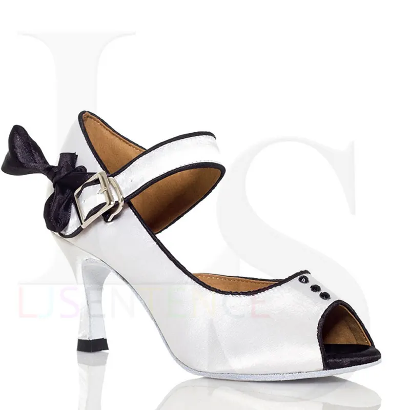 Туфли женские для латиноамериканских танцев белые на высоком каблуке LJSENTENCE L004 |