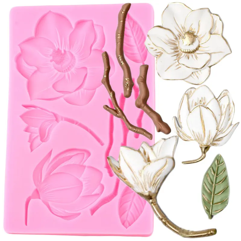 

Flower Branches Silicone Molds Camellia Cake Border Fondant Cake Decorating Tools Cupcake Topper Candy Chocolate Gumpaste Moulds