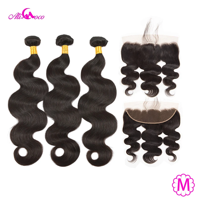 Ali Coco бразильские волнистые 3 пряди кружевной фронтальной застежкой