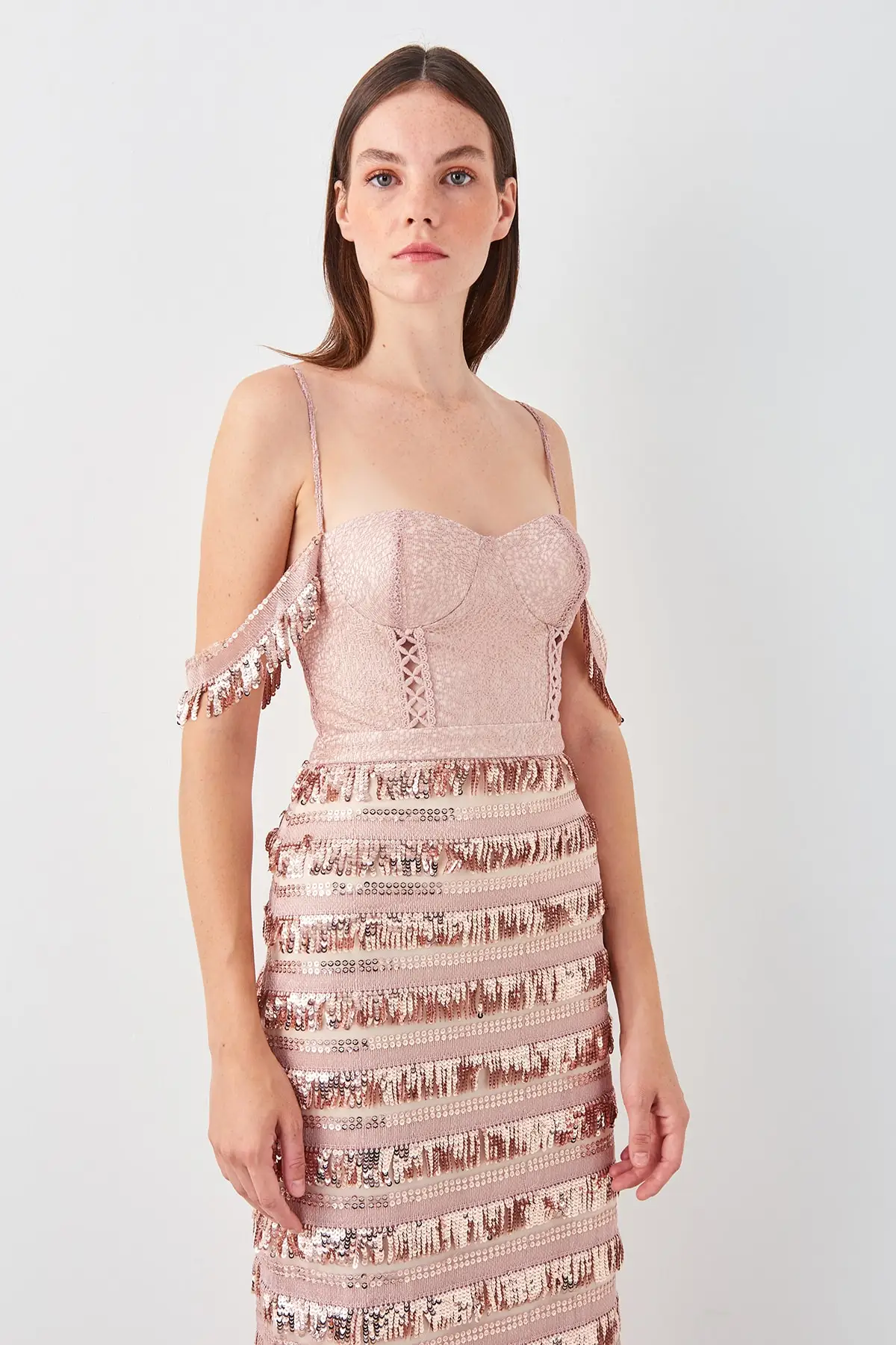 Trendyol блесток кисточкой деталь вечернее платье TPRSS19AE0115|Вечерние платья| |