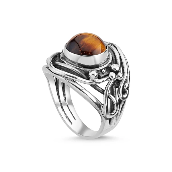 

Серебряное 925 пробы тигровый глаз камень ручной работы кольцо