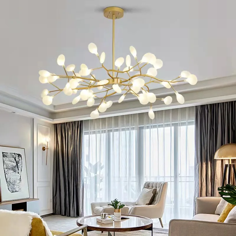 2021 modern firefly led chandelier light tree branch pendant lamp decorative hanging lamp for living room bedroom home free global shipping