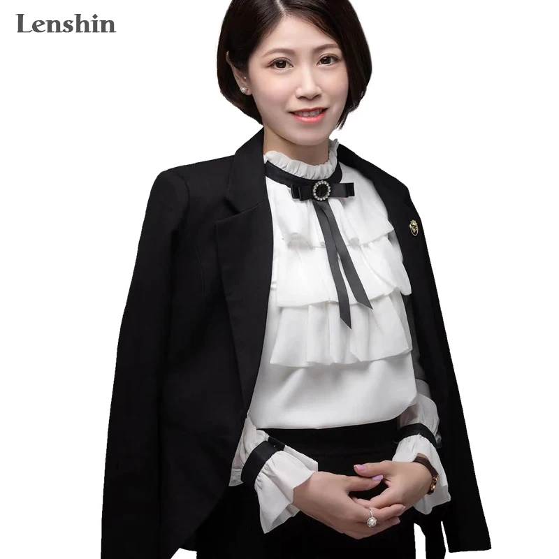 Женские рубашки с оборками Lenshin блузка высокого качества расклешенным рукавом и