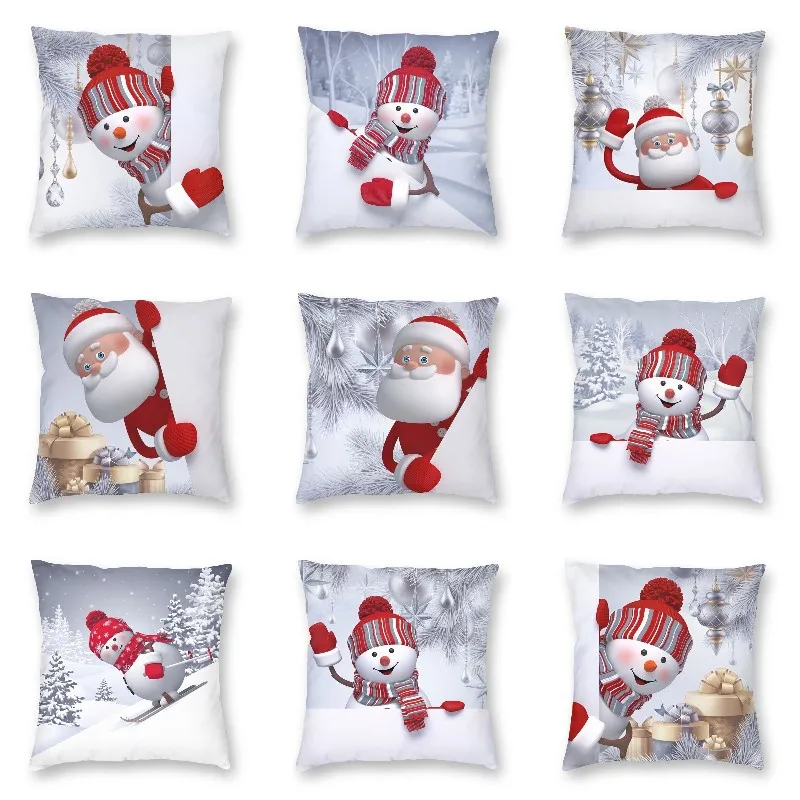 

Cute Cartoon Snowman Print Santa Claus Throw Pillow Case Home Decor Square Merry Christmas Pattern Cushion Cover Pillowcover