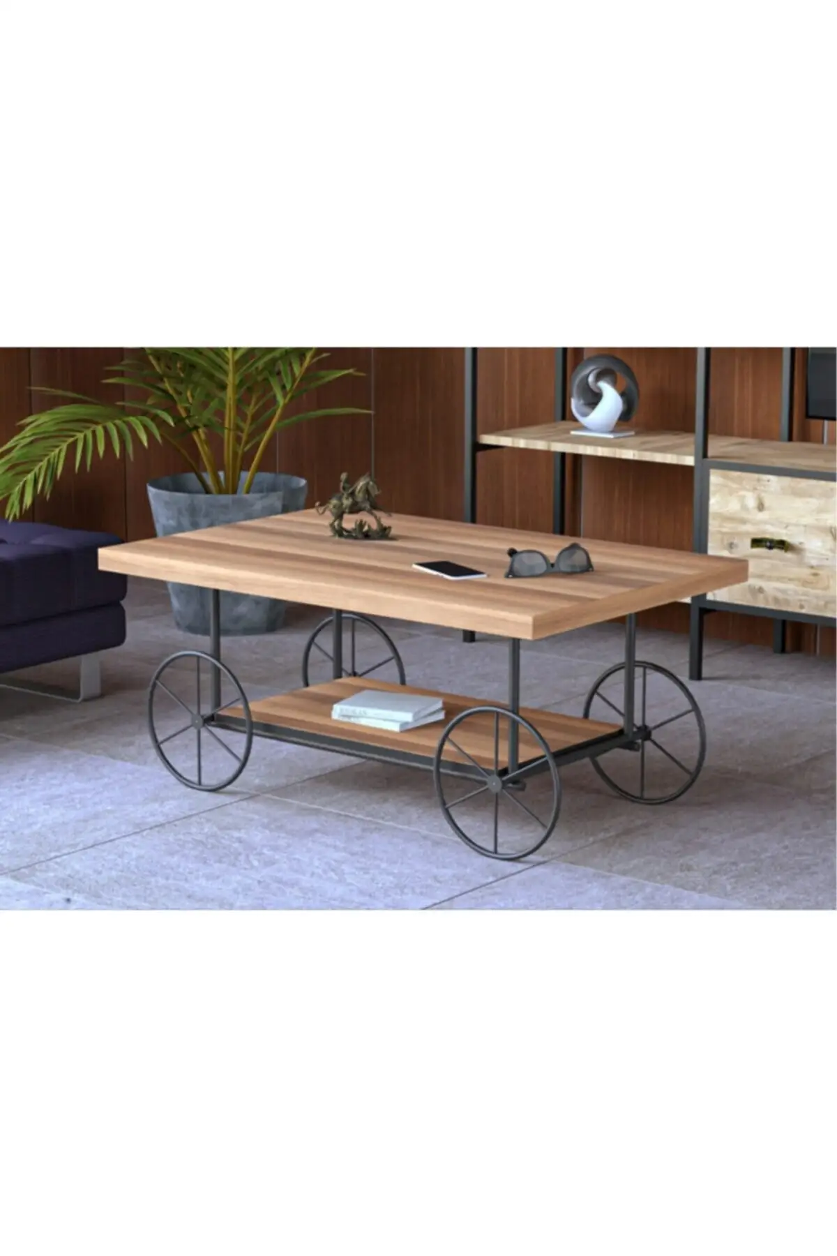 

Decowhite Selen Metal wheel center table