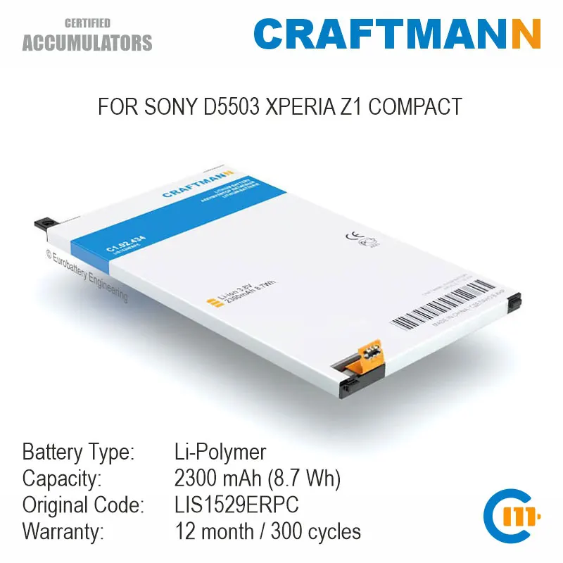 

Craftmann Battery 2300mAh for Sony D5503 XPERIA Z1 COMPACT (LIS1529ERPC)