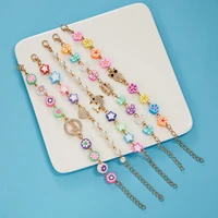 1pcs fashion candy color cute lucky bracelets butterfly stars round flower beaded charm imitation pearls bracelet bangles gifts