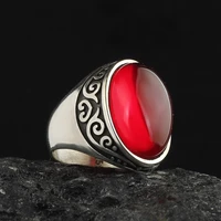 925k sterling silver turkish handmade jewelry red zircon mens ring all size