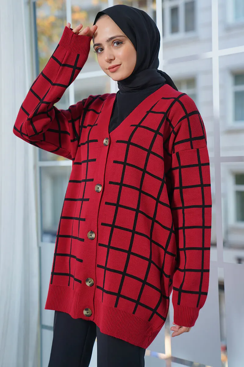

Square Patterned Buttoned Knitwear Cardigan Suit Turkey Dubai Muslim Abaya Solit Tunic Dresses Ramadan Moroccan Kaftan Islamic