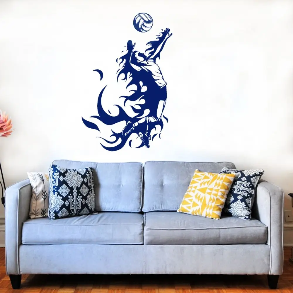 Blazing Volley Ball Girl Silhouette Stickers Removable Volleyball Sports Decal For Living Room Decoration A001110 | Дом и сад
