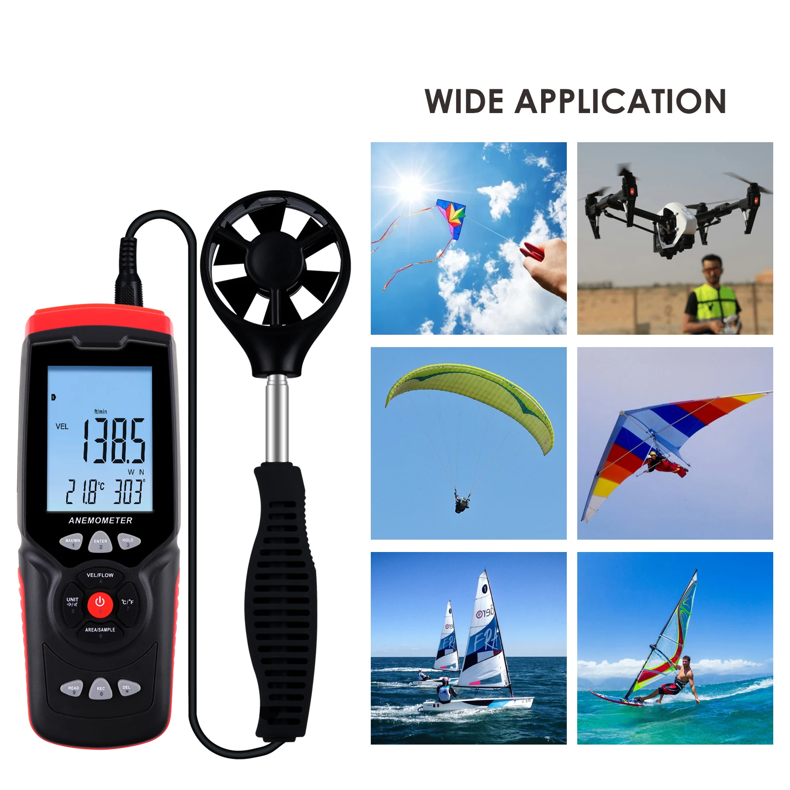 Portable Anemometer Professional Datalogger Wind Speed Velocity Air Flow Direction Humidity Measurement w/ USB Cable | Инструменты