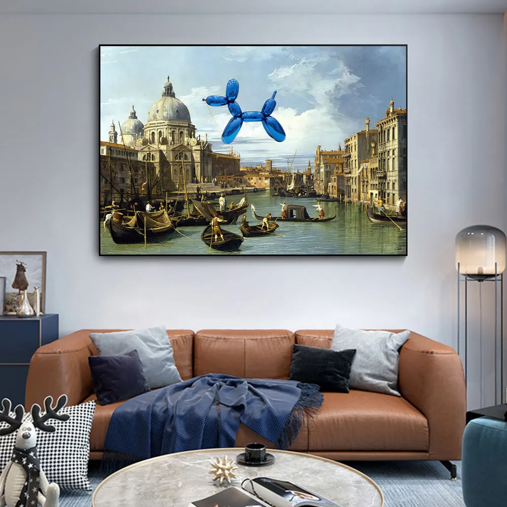 

1730 Venice Italy By Canaletto Poster Prints Canvas Wall Funny Famous Painting Balloon Dog in the Sky Picture Room Home Decor