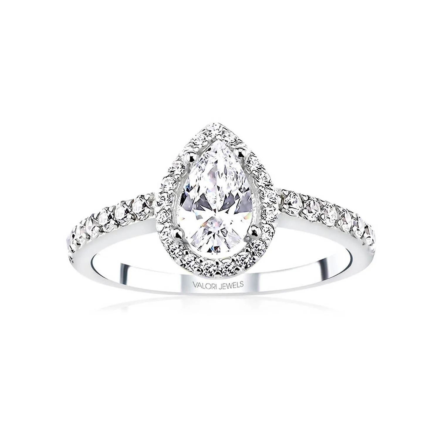 Valori Jewels 0.75 Carat, Zirconia White Round & Pear Gemstone, Rhodium Plated, Solitaire Ring