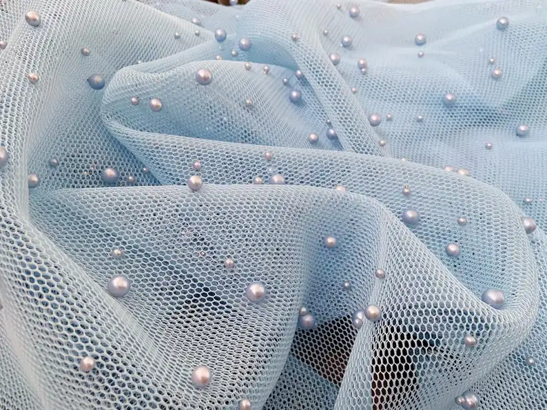 

3 yards Black Mesh Fabric With Pearls Pearl Bead Net Fabric For Couture 2021 New Arrival