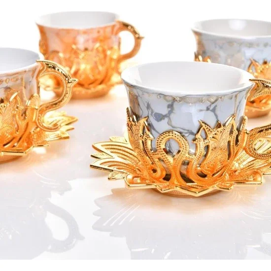 

WONDERFUL Tulip Patterned Colorful Turkish Coffee Set Set of 6 Coffee-Cup Set Gold BEVERAGE SET FREE SHİPPİNG
