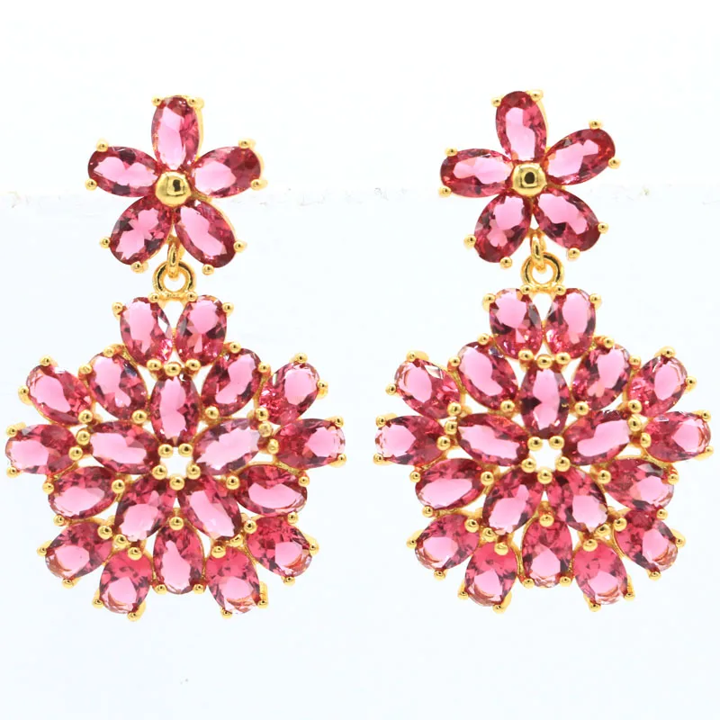 

50x20mm New Statement Jewelry Set Created Citrine Tourmaline Amethyst Peridot Tsavorite Garnet CZ Golden Silver Earrings Pendant