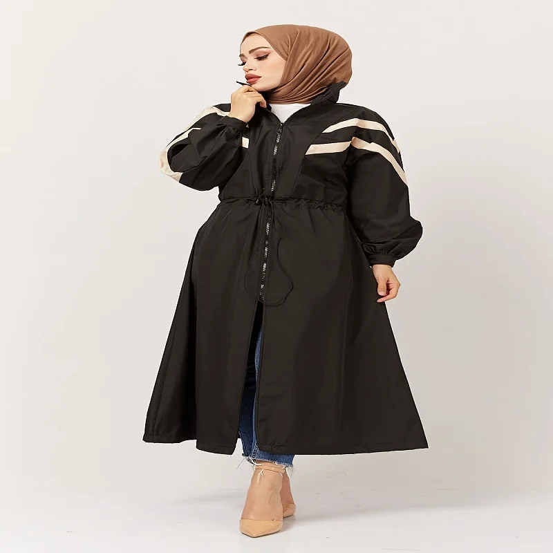 

Women's Black Line Detail Waist Elastic Trench Coat
