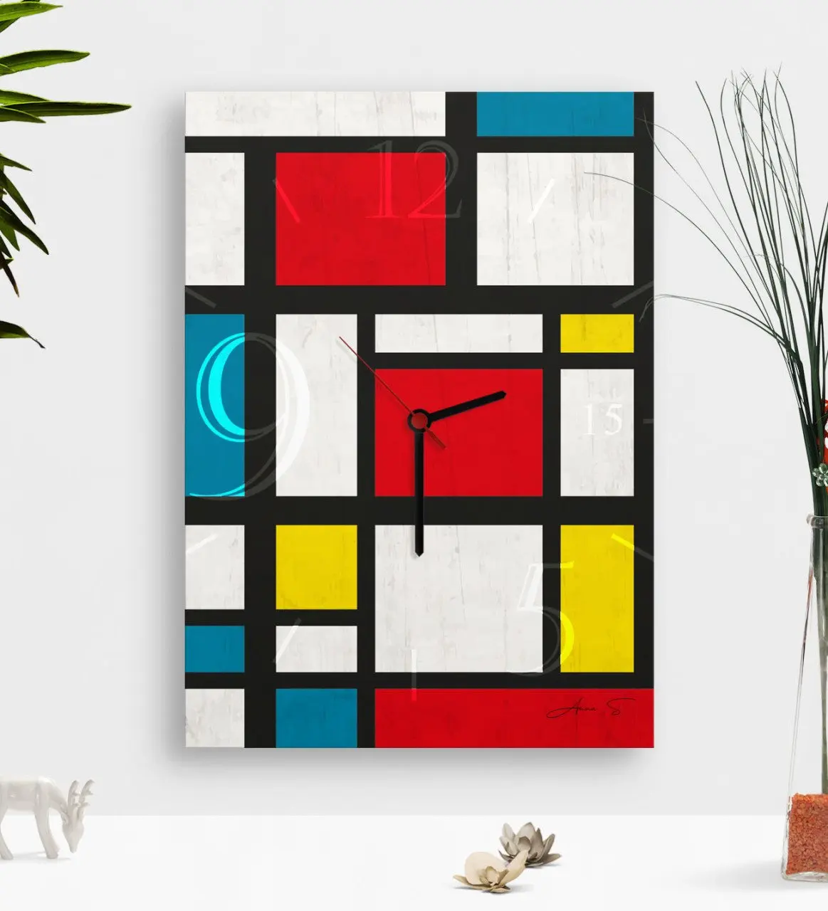 

Personalized Mondrian Wood Table Wall Saati-1 Table Art Home Dekarasyon the; Compatible Cıvıl souvenir Personalized Design office