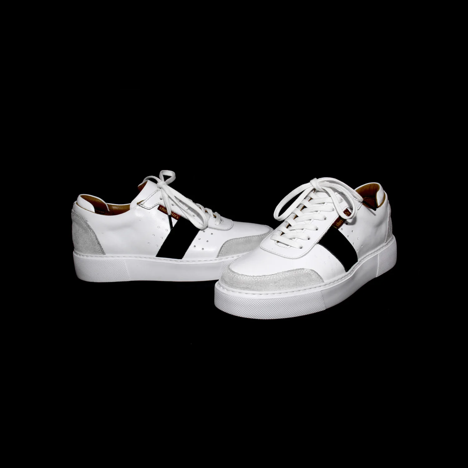 

Handmade White & Black Leather Suede Sport Sneakers Extra Light EVA Soles, Men's Sport Casual Shoes, New Season Spring 2021