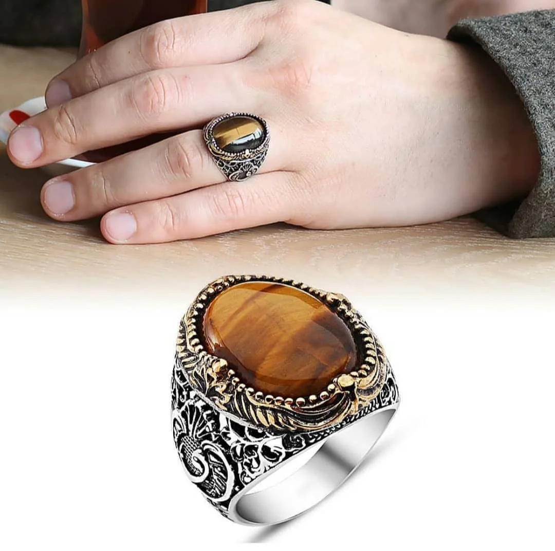 for men High-quality 925 Sterling Silver Onyx stone patterned ring Jewelry Made in Turkey in a luxurious way  with gift