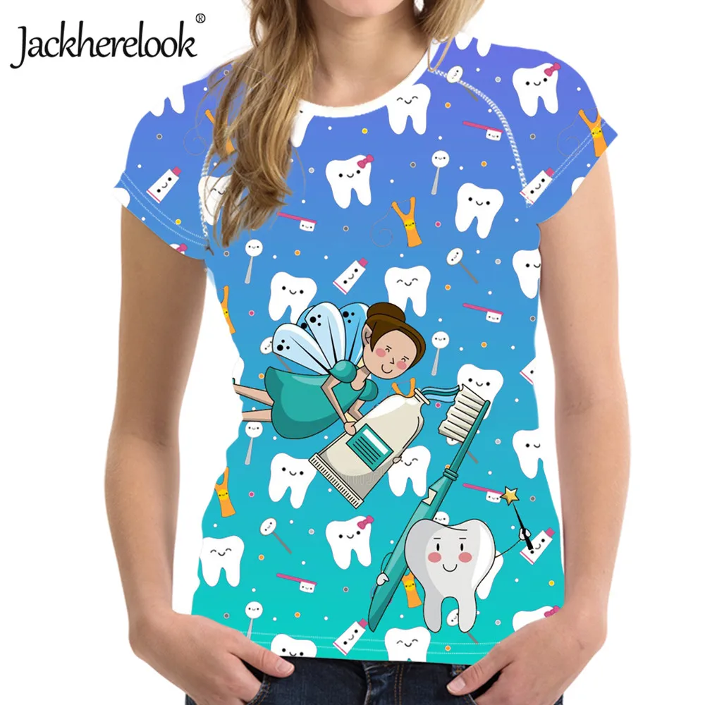 

Jackherelook Gradient Dental Fairy T Shirts for Women's Cute Cartoon Dentist Tooth Brand Designer Summer Woman Clothes Plus Size