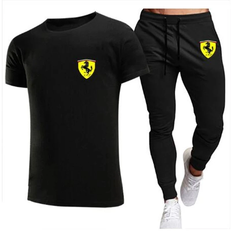 

2021 New Men's Sports Casual Top + Pants 2-Piece Set Summer Round Neck Men's T-shirt Set S-2XL Men's T-shirt Free Shipping