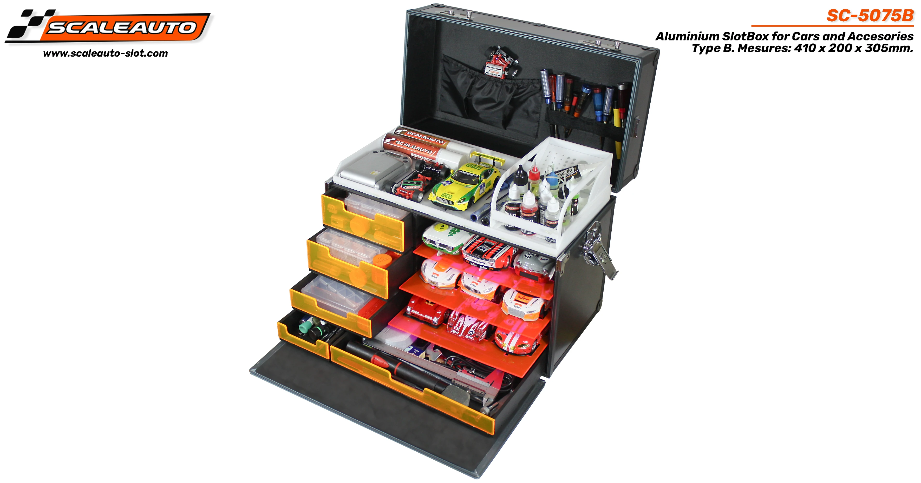 Чехол SCALEAUTO SlotBox для автомобилей и аксессуаров типа B. Измерений 410x200x305mm. |