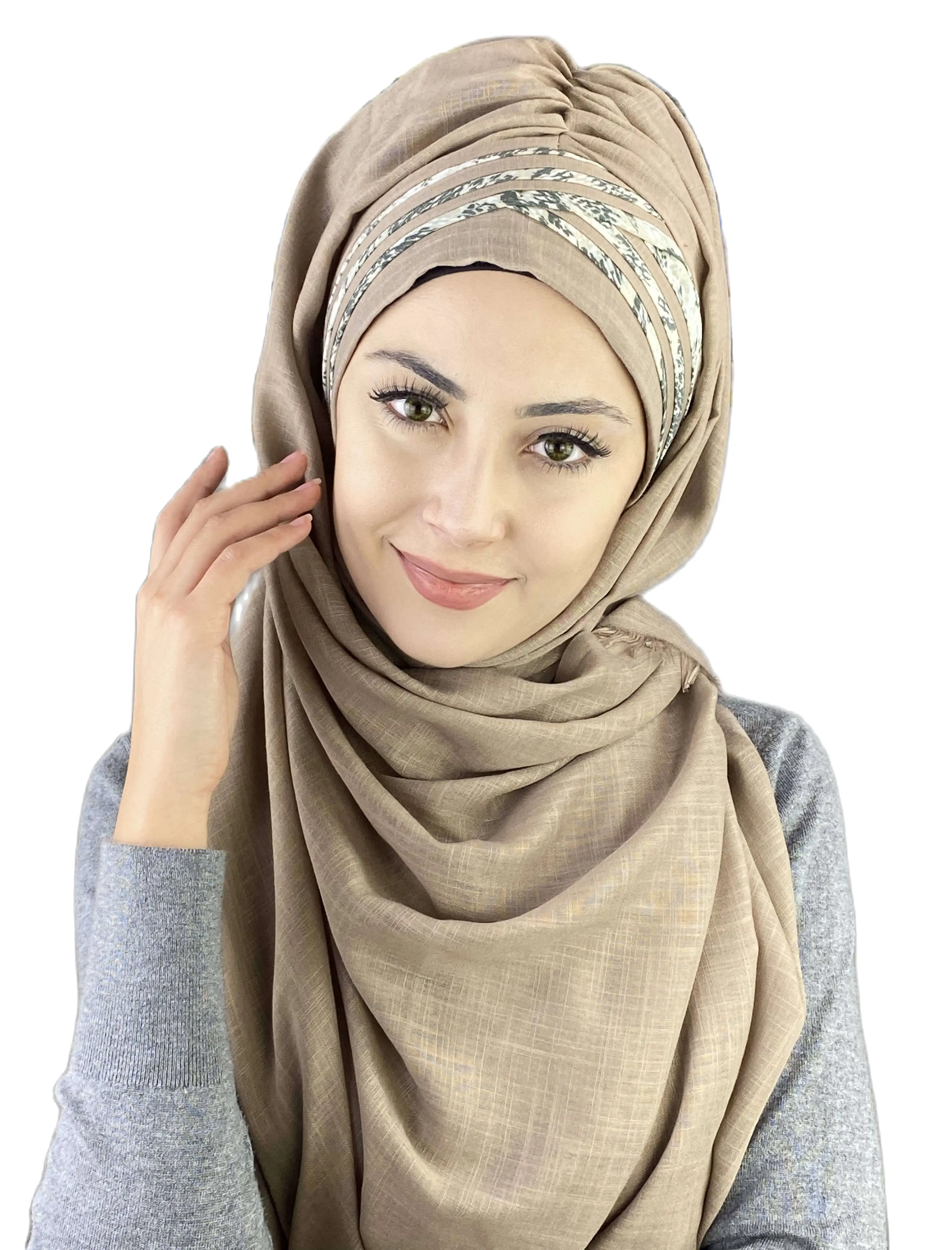 2022 New Fashion Hijab Islamic Women Winter Scarves Musulman Women's Products Hat Stone Crocodile Pattern Cross Draped Shawl