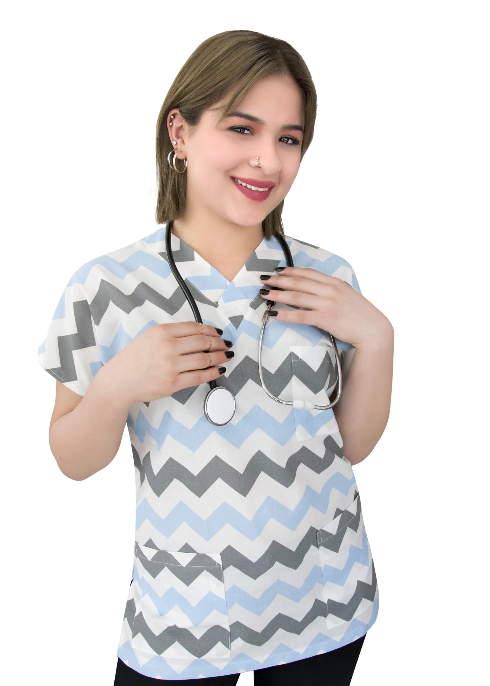 

Nur Orthopedics Zigzag Pattern Tericotton Hospital Surgical Top Shirt
