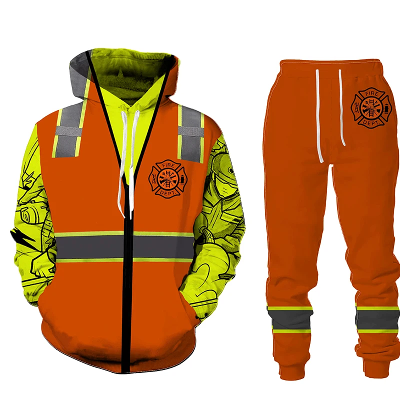 

Autumn and Winter Men's Tracksuit 3D Print Zipper Hoodies/Sweatshirts/Pants Cosplay Fireman's Overalls Casual Mens Clothing