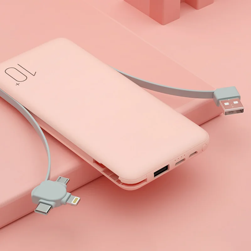 

Spcacy Mini fast charge three-in-one power bank with cable, ultra-thin portable 10000mAh large capacity universal female