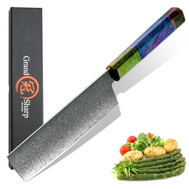 Нож шеф-повара японский накири из дамасской нержавеющей стали 7 дюймов 67 слоев VG10