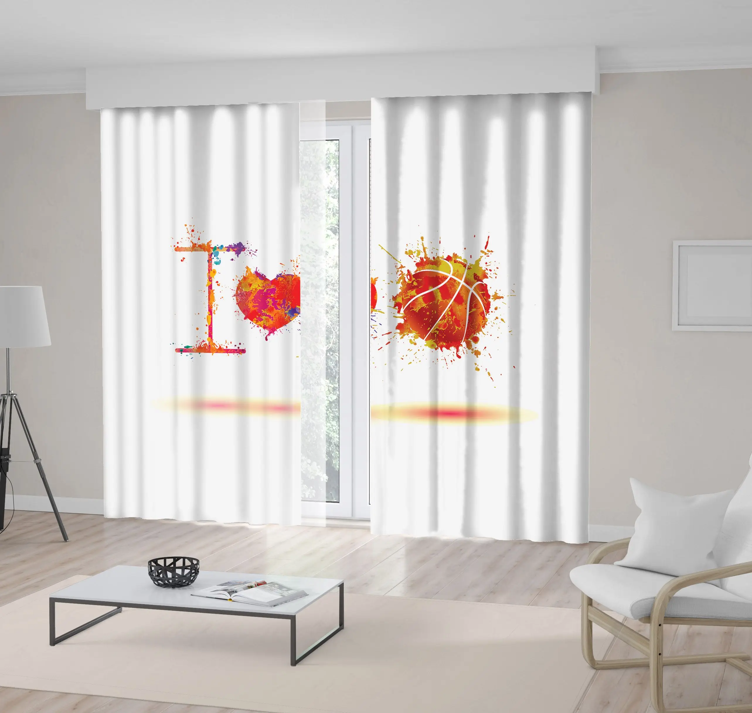 

Curtain I Love Basketball Design Elements Colorful Red Yellow Orange Note Artistic Illustration Splash Paint