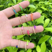 5pcs multi color brass 14k gold filled metal unisex women cuff finger rings 20mm micro pave cubic zirconia