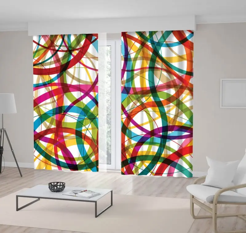 

Curtain Colorful Waves Lines Modern Decorative Artwork Summer Colors Green Red Yellow Printed