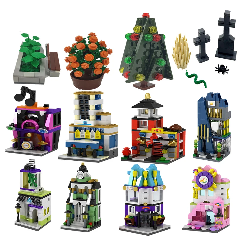 Городской MOC Creactor серии игрушки в форме сердца модель Замок зеленые растения
