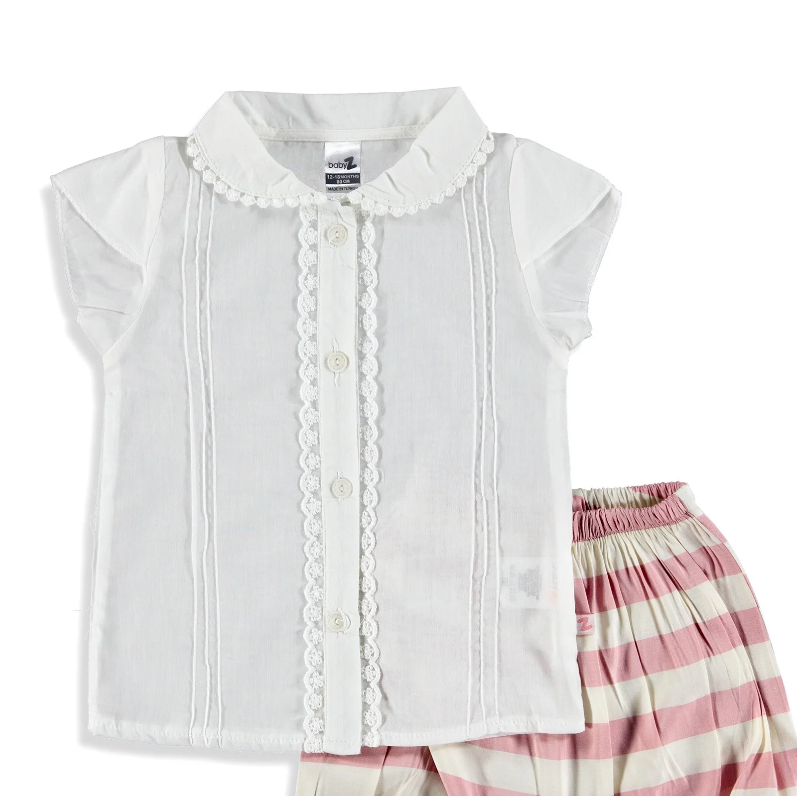 ebebek BabyZ Striped Lacy Texture Short Shirt Set |