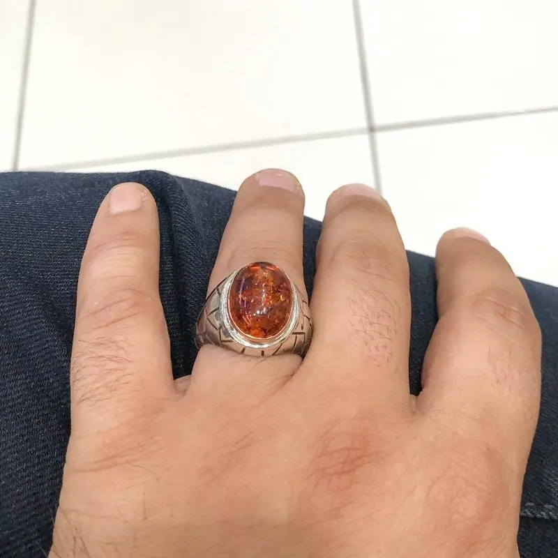 Специальная серия ручной работы янтарный камень Стерлинговое Серебро мужское