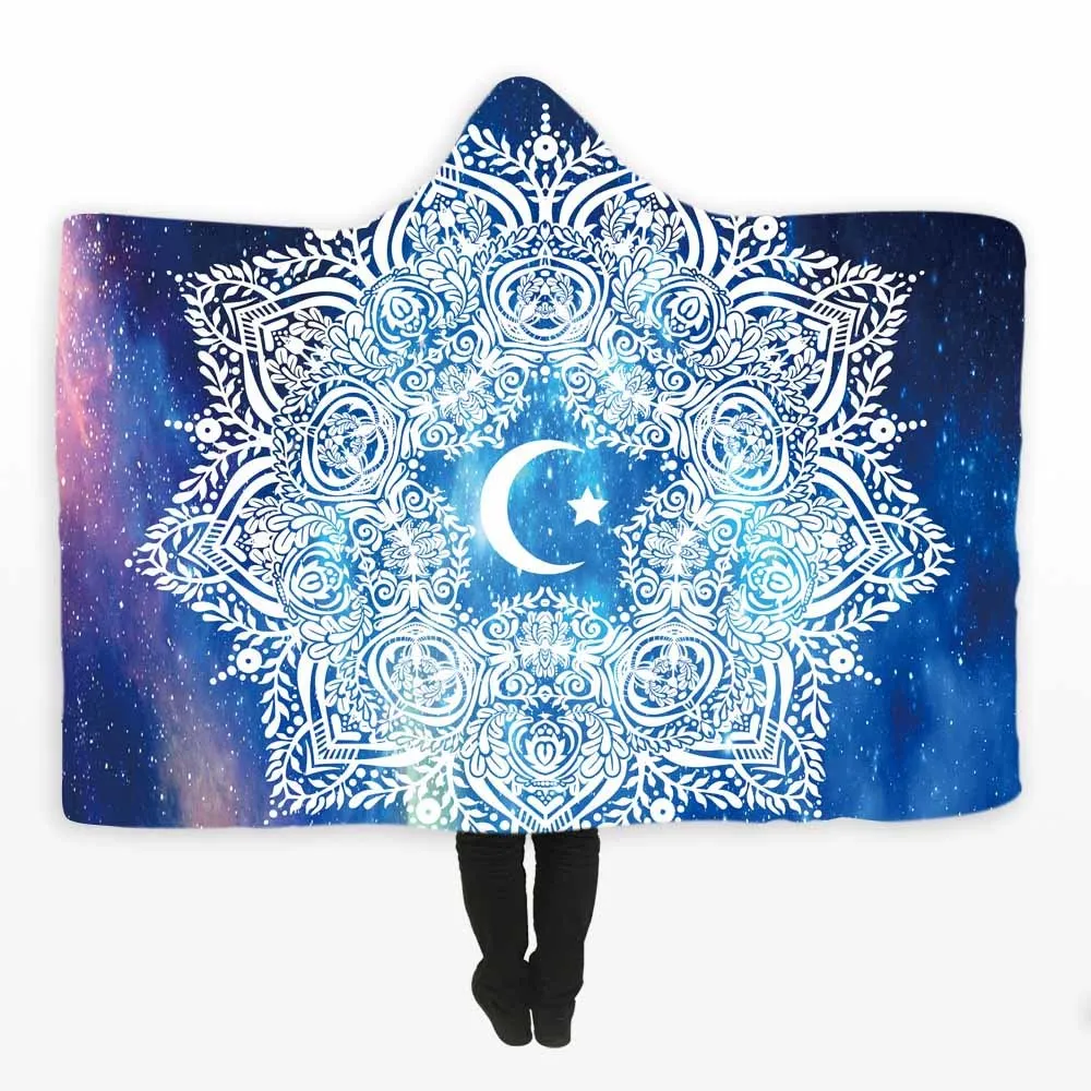 Цветной сверкающий Sun Moon печатных плюша на меху с капюшоном и застежкой Одеяло