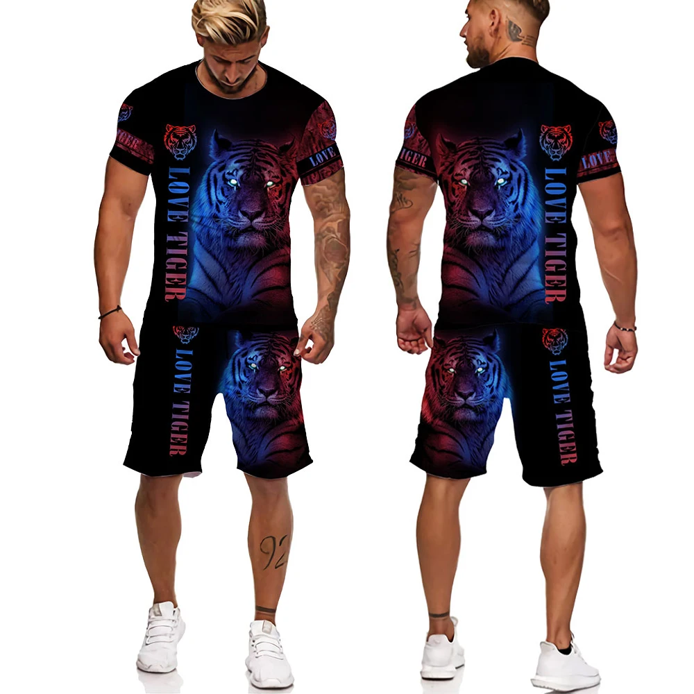 Футболка и шорты для мужчин костюм с экстравагантным тигром спортивная одежда 3D