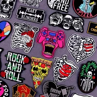 punk skull stickers iron on patches for clothing thermoadhesive patches skeleton embroidered patches on clothes stripes patch