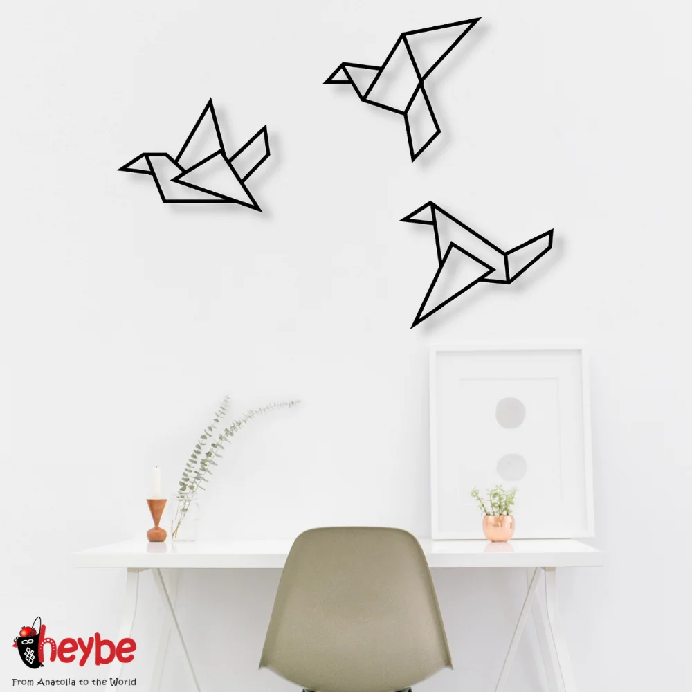 Металлический декор стен и искусство 3 шт. Оригами птицы металлический природный