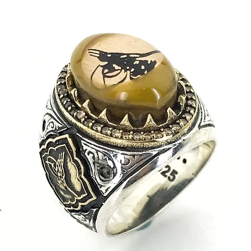 Тайпра обработка Янтарный ручной работы серебряное мужское кольцо|Кольца| |
