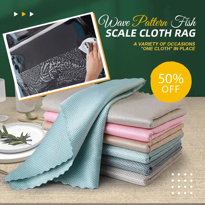 

2pcs set Wave Pattern Fish Scale Cloth Rag Anti-grease Absorbent Microfiber Cleaning Cloth for Home Washing Dish Kitchen